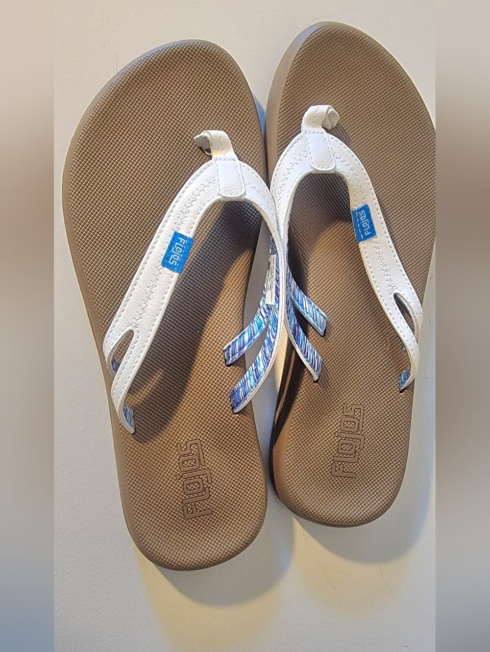 Flojos Brown Footbed Sandals with White Straps-Never worn/No Tags